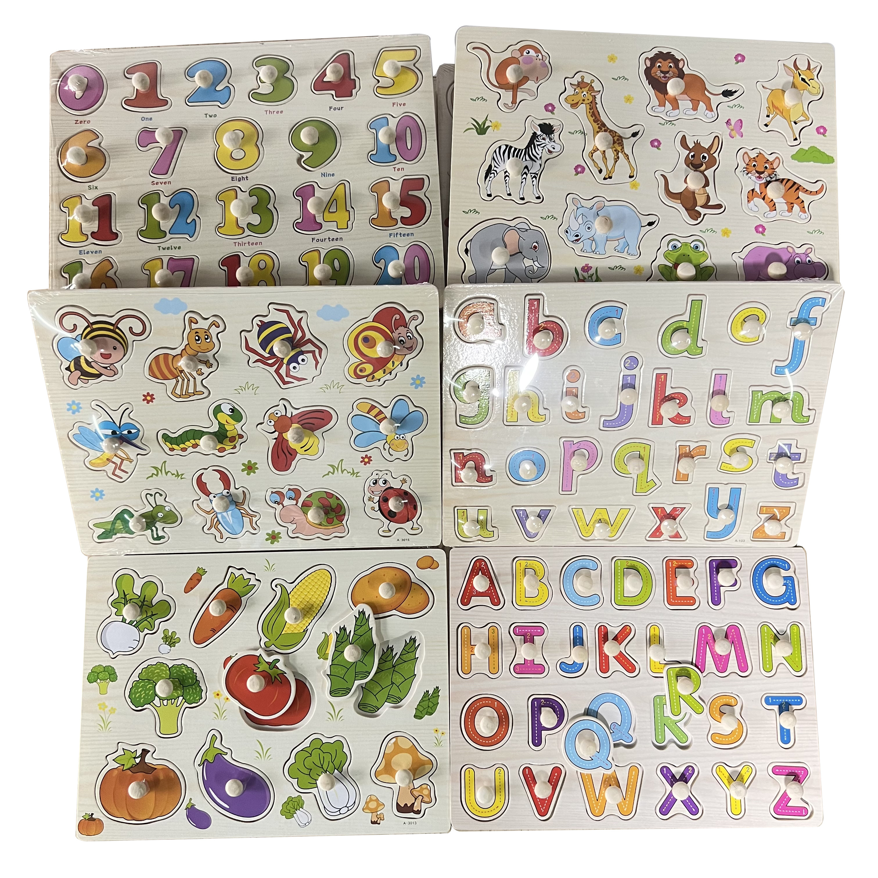 Wooden alphanumeric hand grasping jigsaw animal fruit cognitive puzzle board montessori toys early education toys for toddles