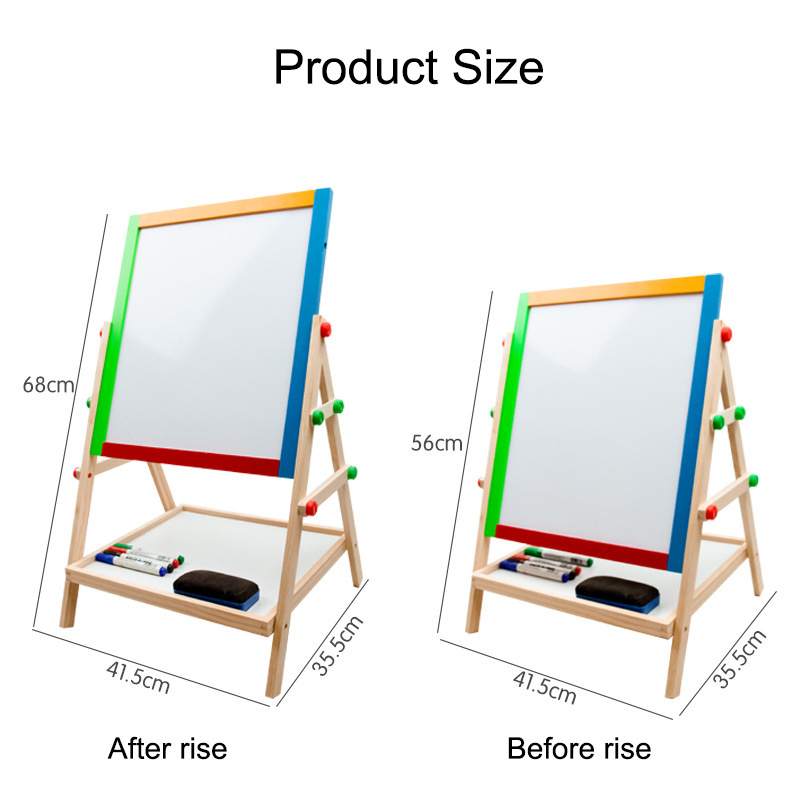 Children's wooden double-sided magnetic adjustable drawing board colored wooden paint board for kids