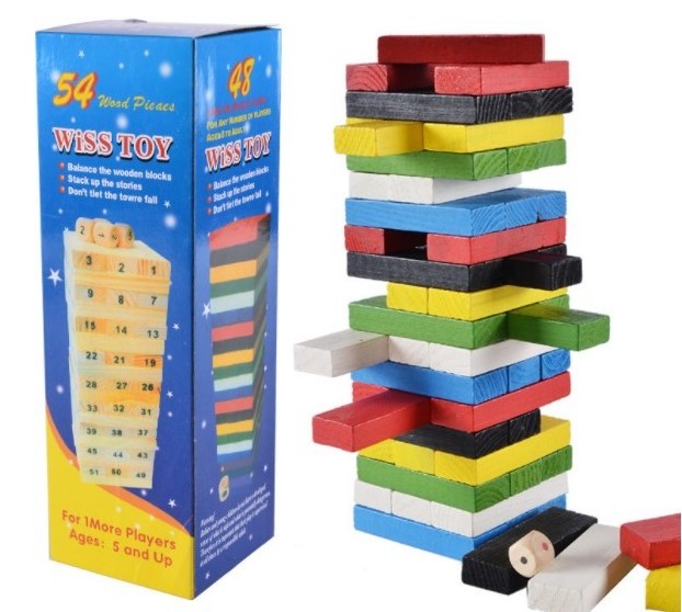 Wholesale Wooden Stacking Tumbling Tower Board Games 54pcs Figure Building Block Toy