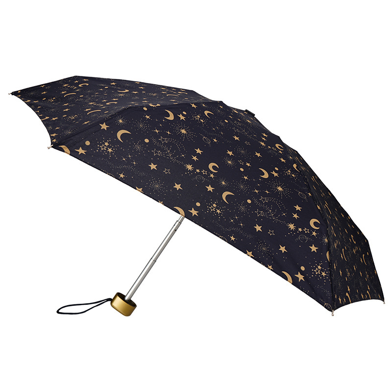 Super tiny Manual 5 Fold Portable Umbrella with metallic Golden print