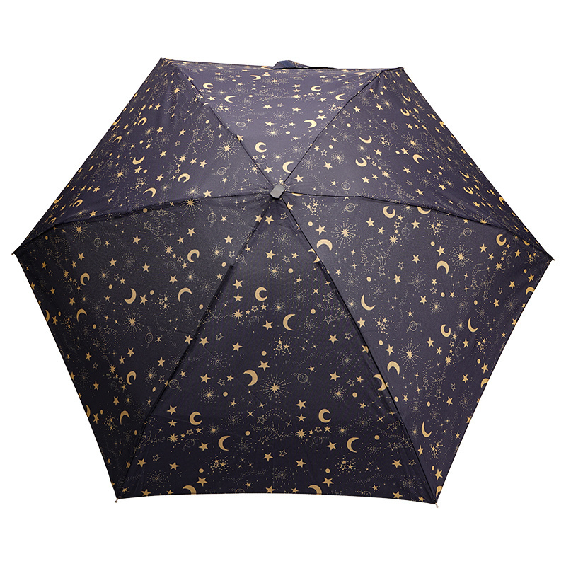 Super tiny Manual 5 Fold Portable Umbrella with metallic Golden print