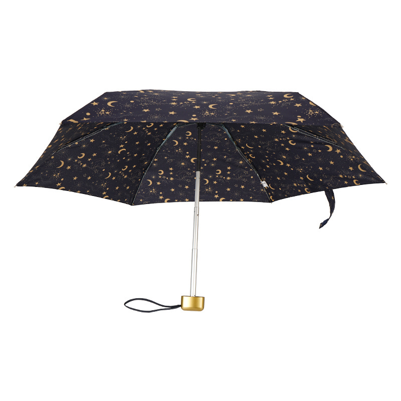 Super tiny Manual 5 Fold Portable Umbrella with metallic Golden print