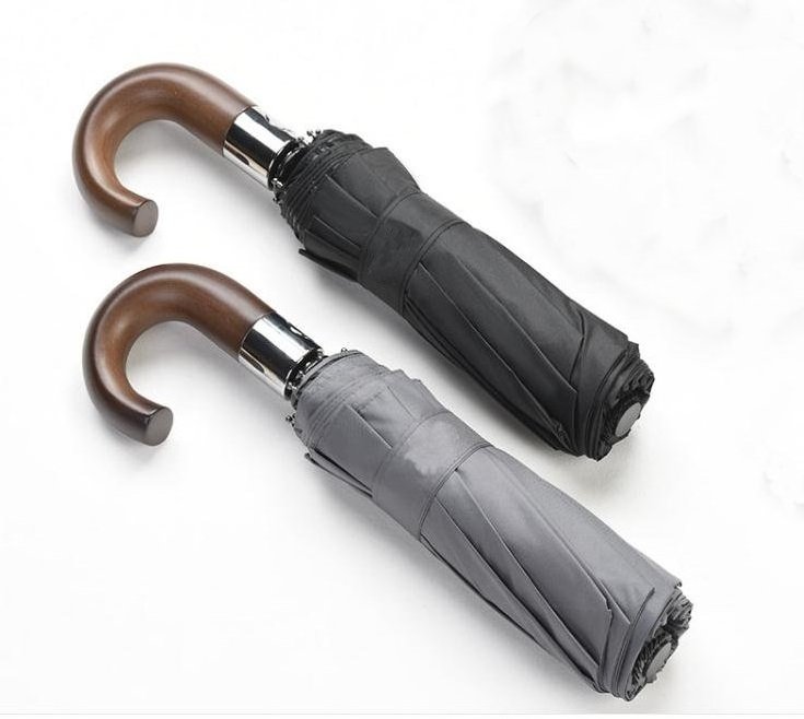 high quality automatic folding umbrella windproof  gentlemen umbrella with wooden crook handle