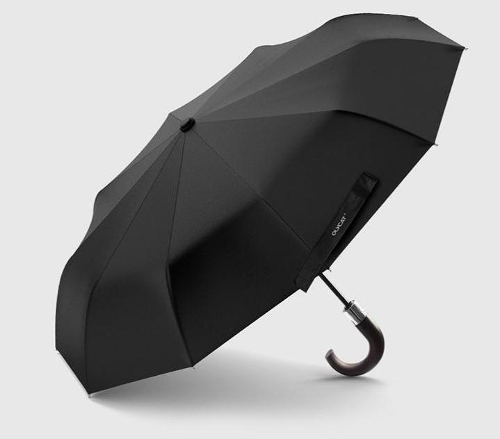 high quality automatic folding umbrella windproof  gentlemen umbrella with wooden crook handle