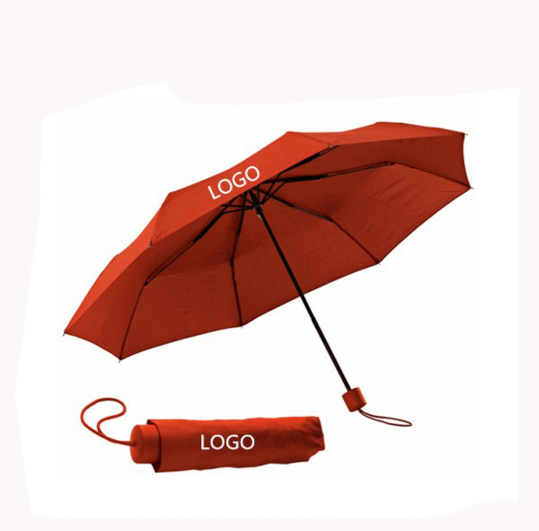 Rain gear manual open Red 3 Folding Lady Umbrella with logo prints