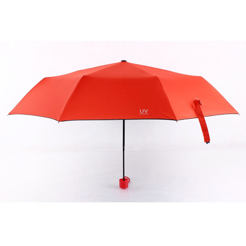 Rain gear manual open Red 3 Folding Lady Umbrella with logo prints