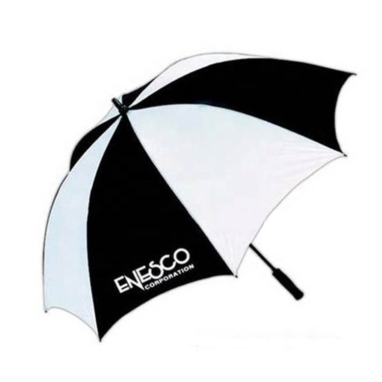 Black and white Windproof Custom Logo Design 30 inch big 60'' Arc golf umbrella with wind vent