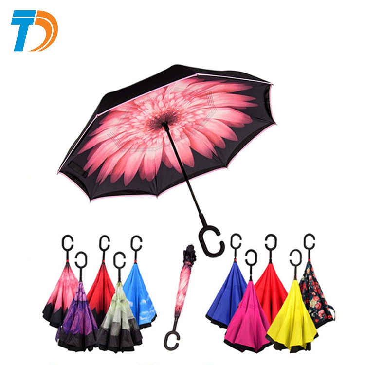 High quality custom Windproof upside down c handle reverse umbrella factory