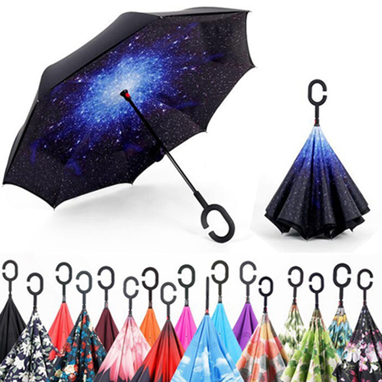 High quality custom Windproof upside down c handle reverse umbrella factory