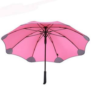 Semi-automatic extra large windproof long handle lotus leaf umbrella