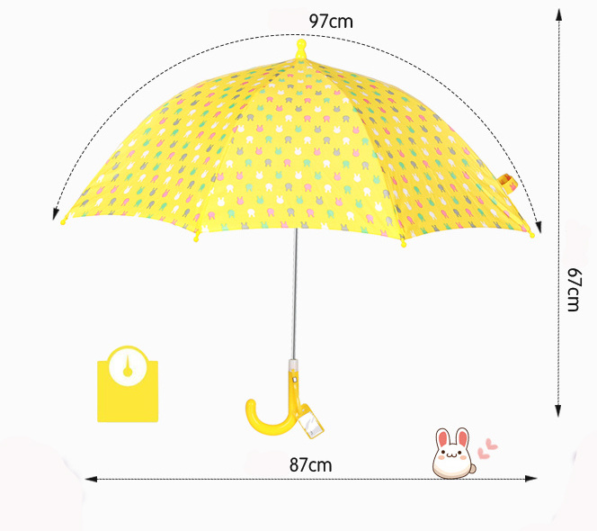 Xiamen yellow white dot kids rain party unbreakable umbrella character umbrellas with name tag