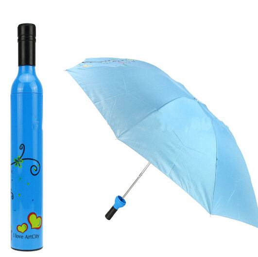 Cheap perfume plastic water wine bottle shape Vase design Portable corporate gifts Folding umbrellas