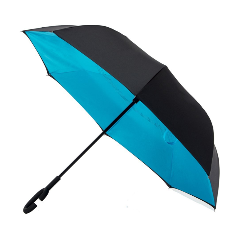 New product 2019 innovative 3 fold easy hold digital printing blue sky reversible reverse folding umbrella