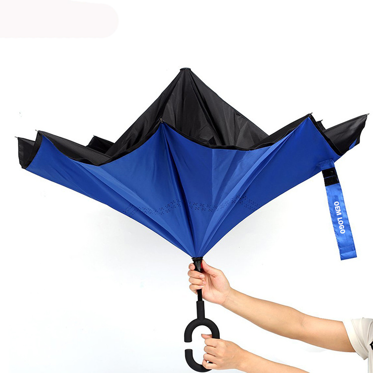 Logo Printed Advertising Promotional manual open and closing windproof reverse folding inverted umbrella