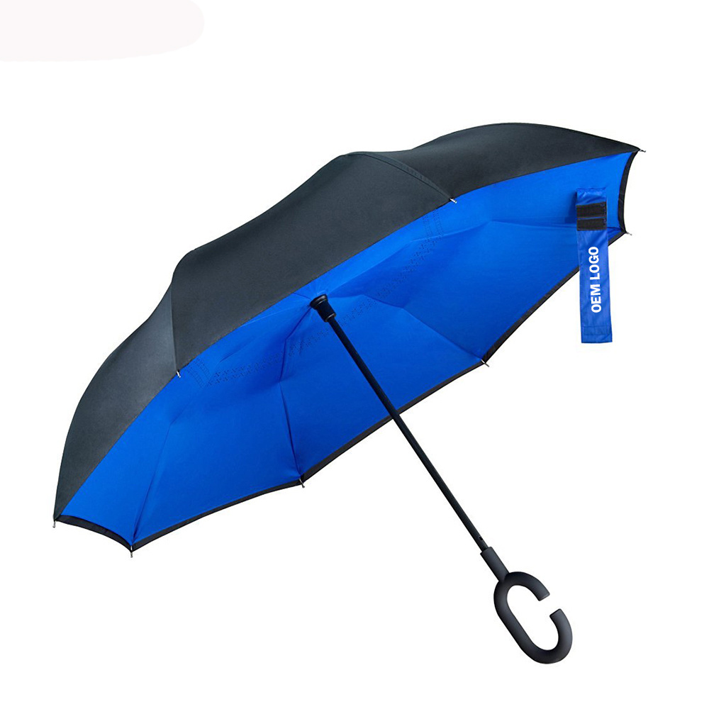 Logo Printed Advertising Promotional manual open and closing windproof reverse folding inverted umbrella