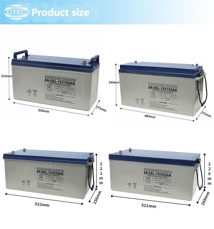 DTEC Solar Energy Storage Gel Battery 12v 100ah 120ah 150ah 200ah 250ah Deep Cycle Agm Sealed Lead Acid Batteries