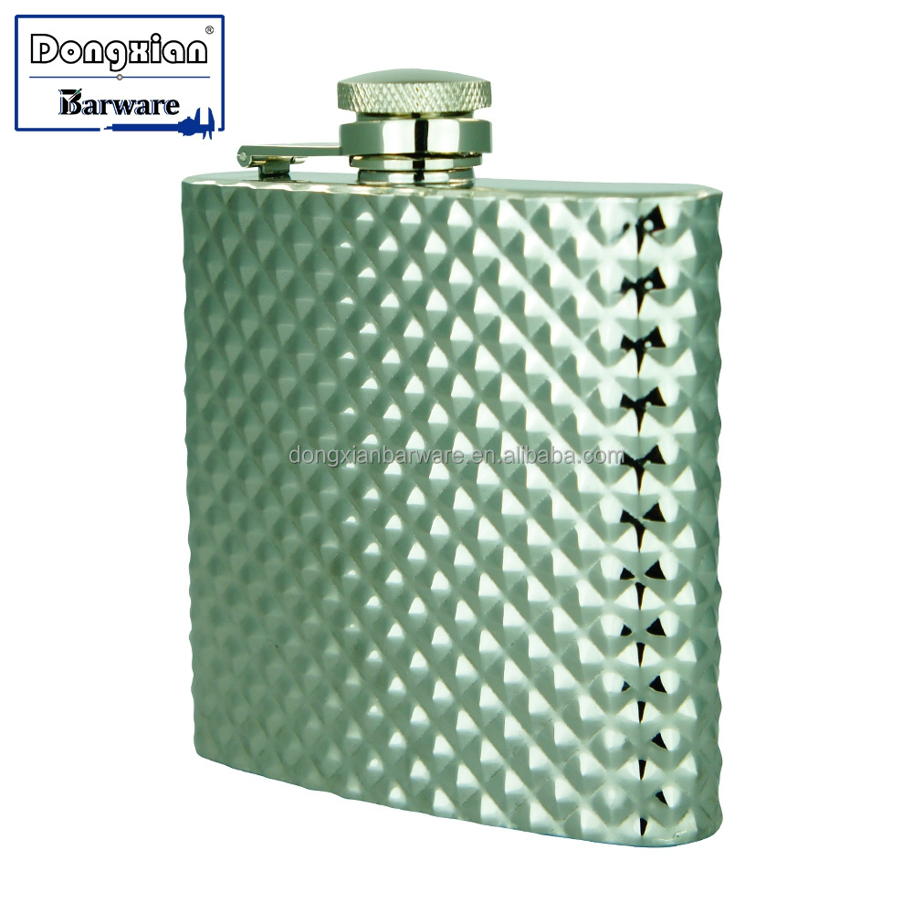 Diamond Pattern 188 Stainless Steel 6Oz Hip Flask With Refinement Lid Mirror Finished Popular Shape Hip Flask