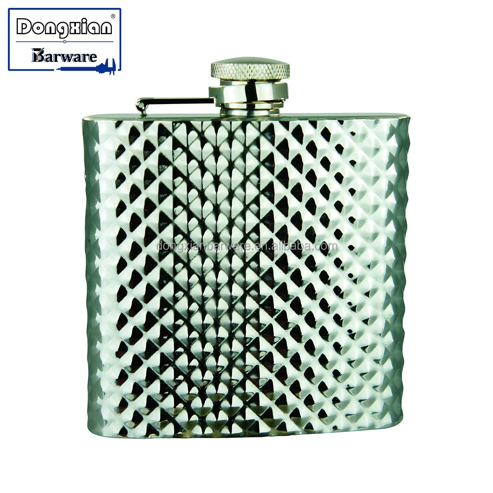 Diamond Pattern 188 Stainless Steel 6Oz Hip Flask With Refinement Lid Mirror Finished Popular Shape Hip Flask