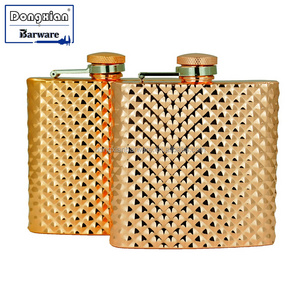 Diamond Pattern 188 Stainless Steel 6Oz Hip Flask With Refinement Lid Mirror Finished Popular Shape Hip Flask