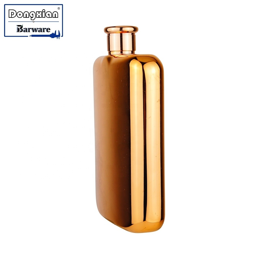 Square Mirror Finishing Hip Flask, Gold Plated, Popular Stainless Steel Hip Flask with Refinement Lid.