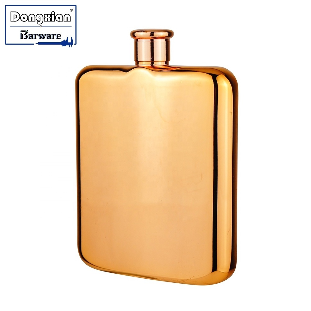 Square Mirror Finishing Hip Flask, Gold Plated, Popular Stainless Steel Hip Flask with Refinement Lid.