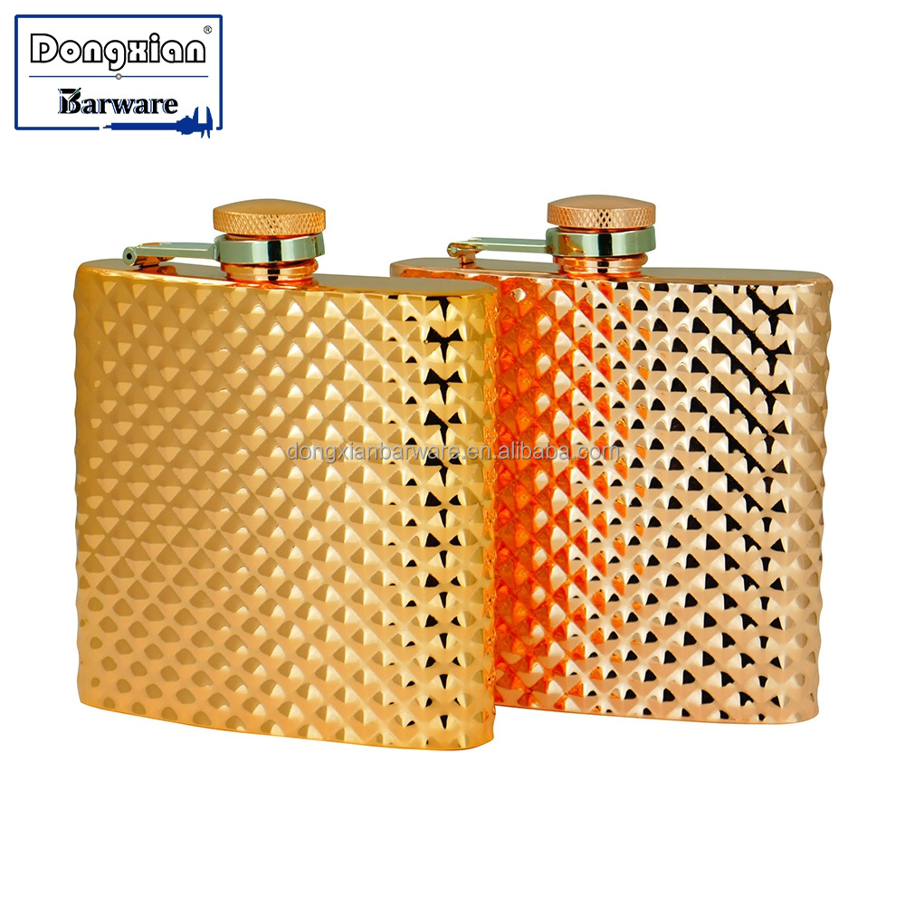 Diamond Pattern 188 Stainless Steel 6Oz Hip Flask With Refinement Lid Mirror Finished Popular Shape Hip Flask