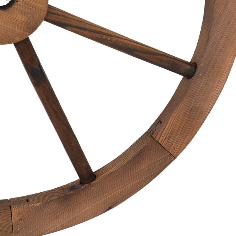 Carbonized Brown Decorative Solid Wood Wheel Wall Hanging Wooden Wagon Wheel