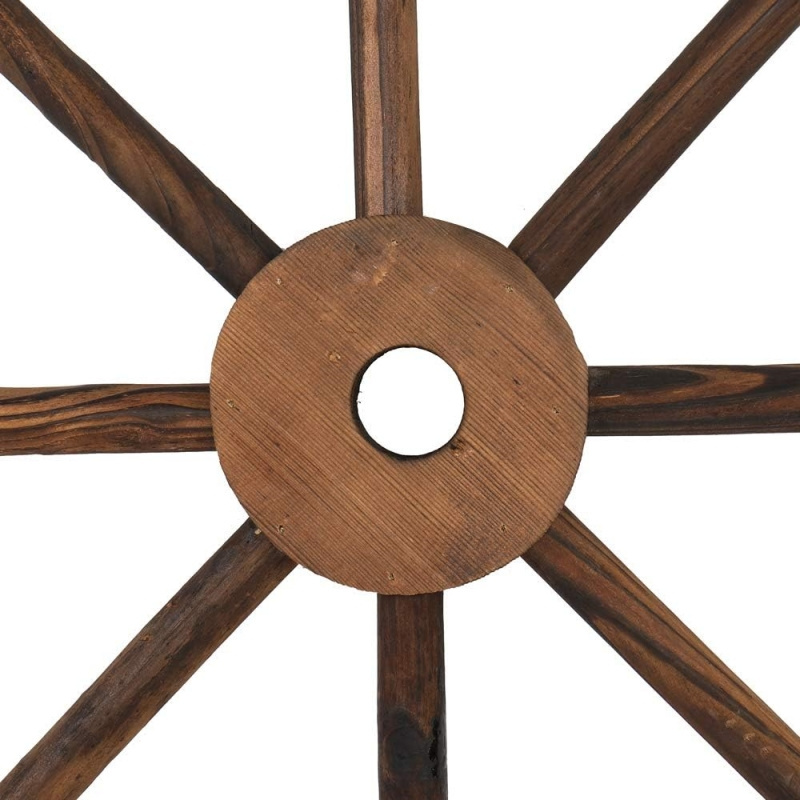 Carbonized Brown Decorative Solid Wood Wheel Wall Hanging Wooden Wagon Wheel