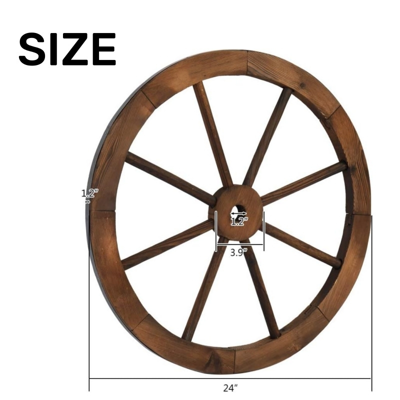 Carbonized Brown Decorative Solid Wood Wheel Wall Hanging Wooden Wagon Wheel