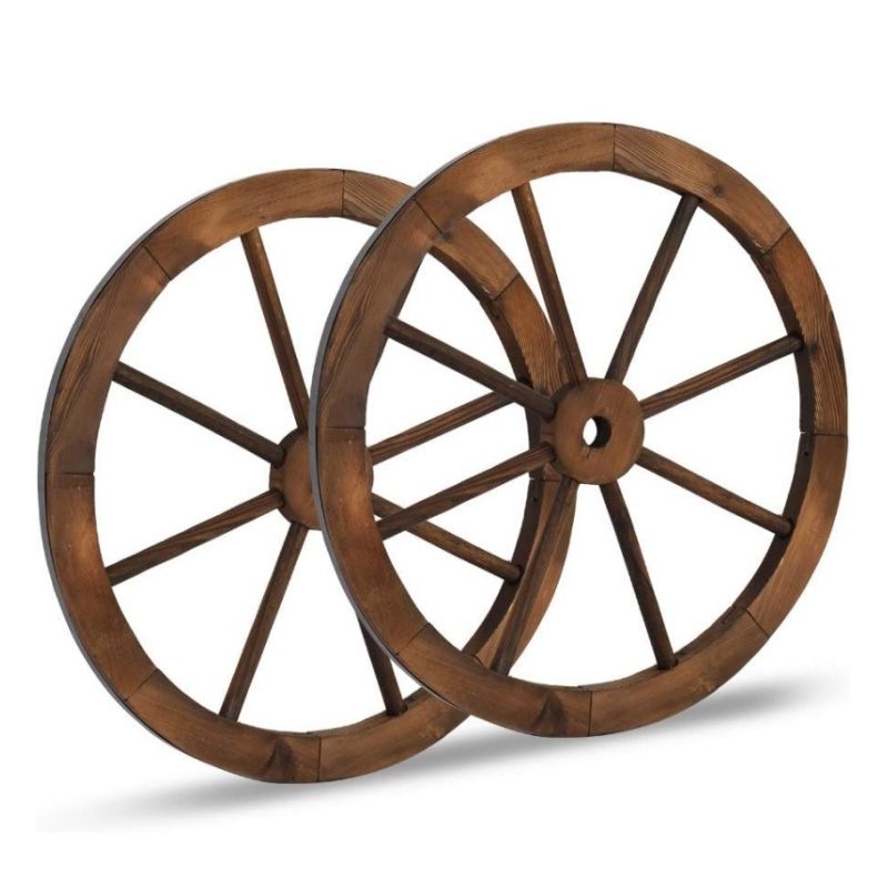 Carbonized Brown Decorative Solid Wood Wheel Wall Hanging Wooden Wagon Wheel