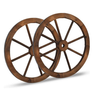 Carbonized Brown Decorative Solid Wood Wheel Wall Hanging Wooden Wagon Wheel