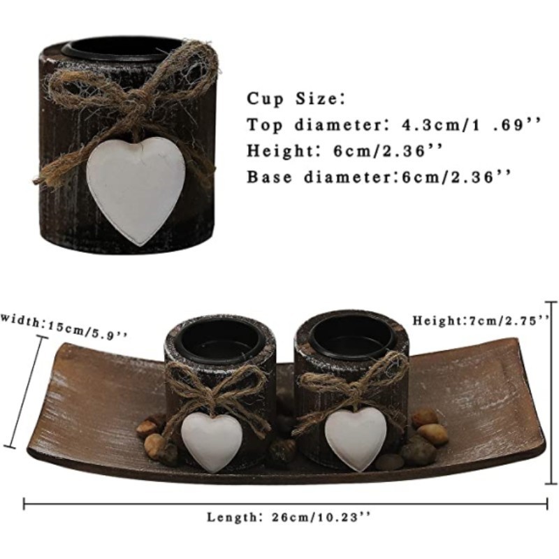 Valentines Christmas Decor Rustic Wooden Tea light Candle Holder with Tray for Coffee Dining Table Center