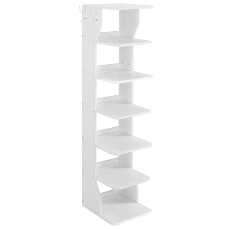 Modern Design 6-Tier White Slim Wooden Shoe Storage Rack Perfect for Narrow Entryway,Corner