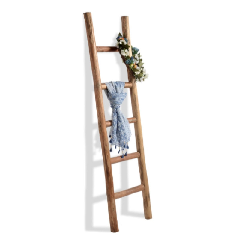 Rustic Brown 5 Ft Decorative Wall Leaning Storage Towel Display Rack Wooden Blanket Ladder for Bathroom,Living Room