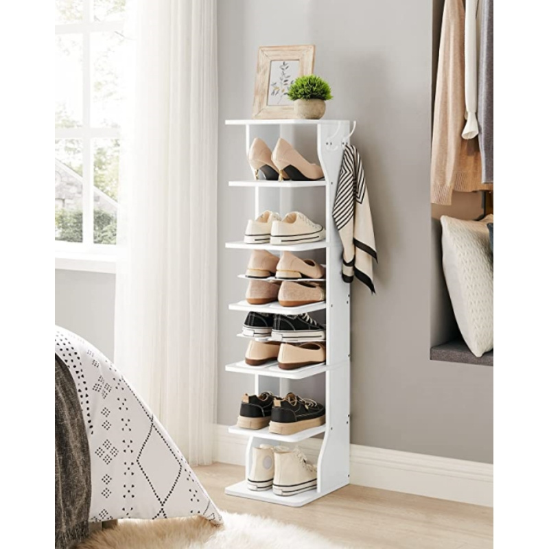 Modern Design 6-Tier White Slim Wooden Shoe Storage Rack Perfect for Narrow Entryway,Corner