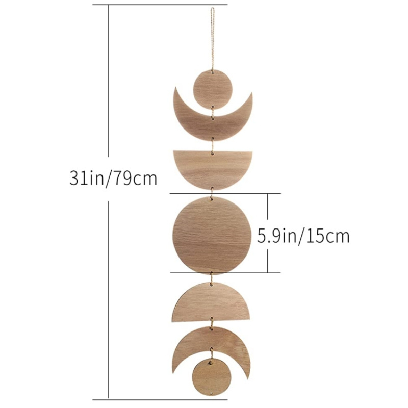 Brown Moon Phase Decor Boho Wall Hanging Natural Wooden Wall Art Decor for Home Bedroom,Living Room