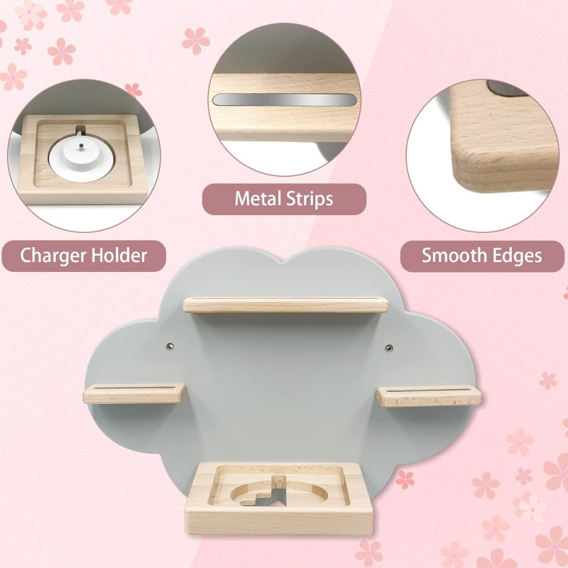 Toniebox Start Set Kids Playroom Cloud-Shaped Storage Rack Magnetic Floating Shelves Decorative Wooden Wall Shelf