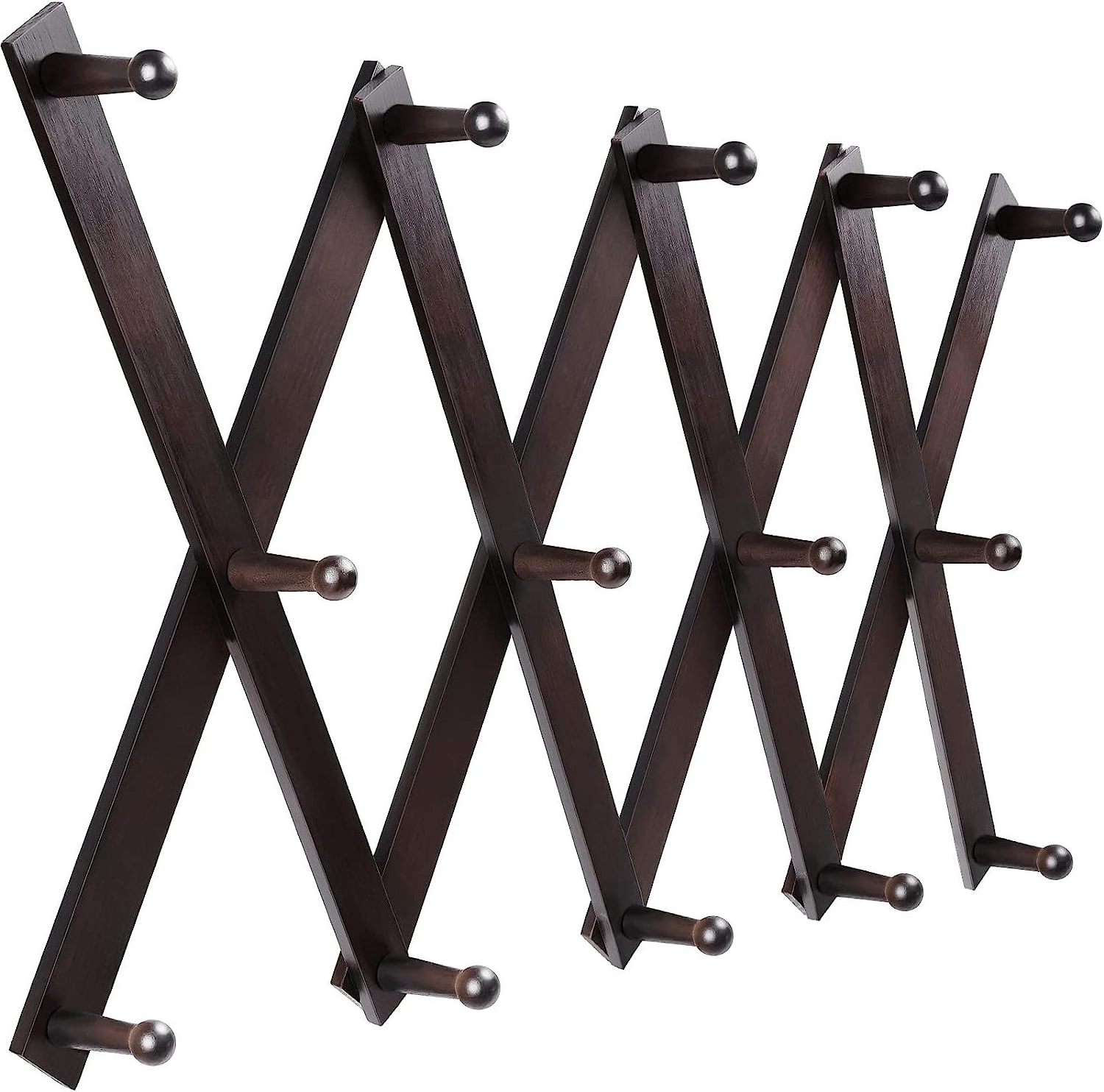 Wholesale Accordion Wall Hanger Expandable Hanging Wooden Wall Coat Rack With 14 Pegs