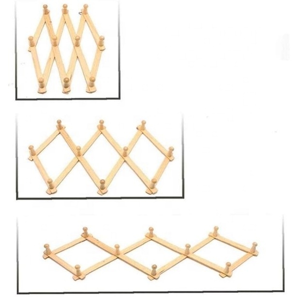 Outdoor Wall Mount Folding Clothes Hanger Solid Wood Expandable Coat Rack 10 Pegs Accordion Wall Hanger