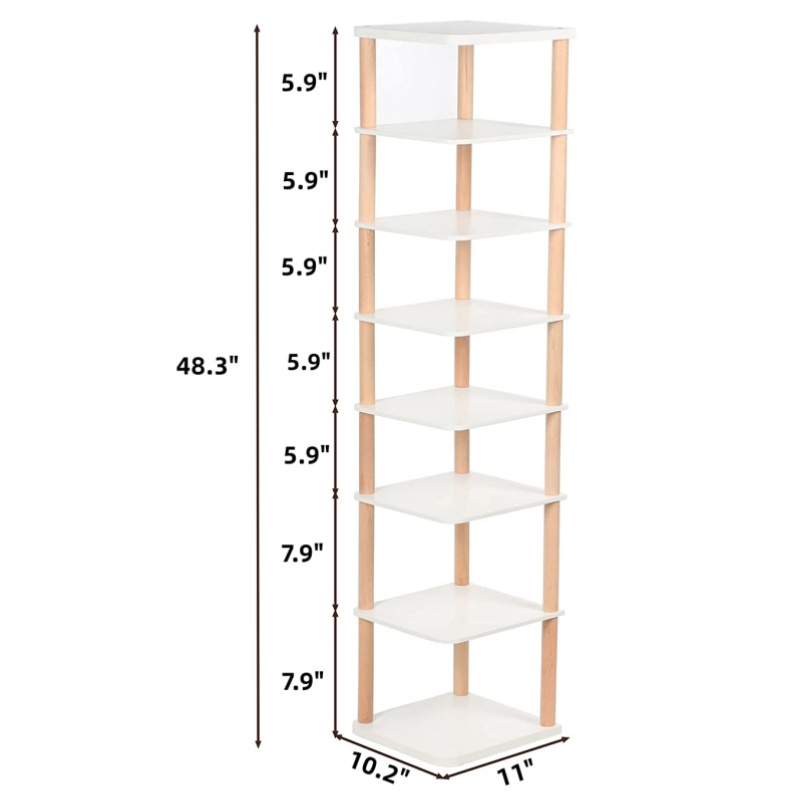 Stylish 8-Tier Vertical Free Standing Wooden Narrow Shoe Rack Shelf Suitable for Dorm Space Saving