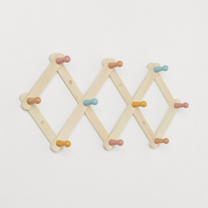 Accordion-folding Colorful Pegs Wall Mounted Clothes Hanger Drying Wood Wall Coat Rack For Kids Room