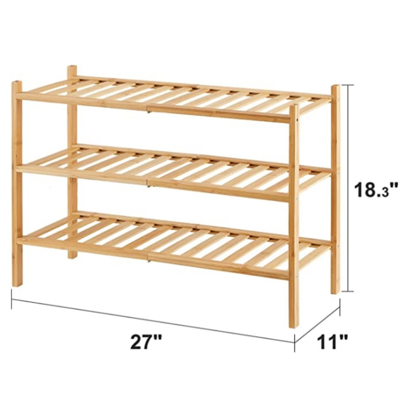 Sturdy 3-Tier Stackable Bamboo Wood Shoe Rack Cabinet for Entryway Hallway Closet