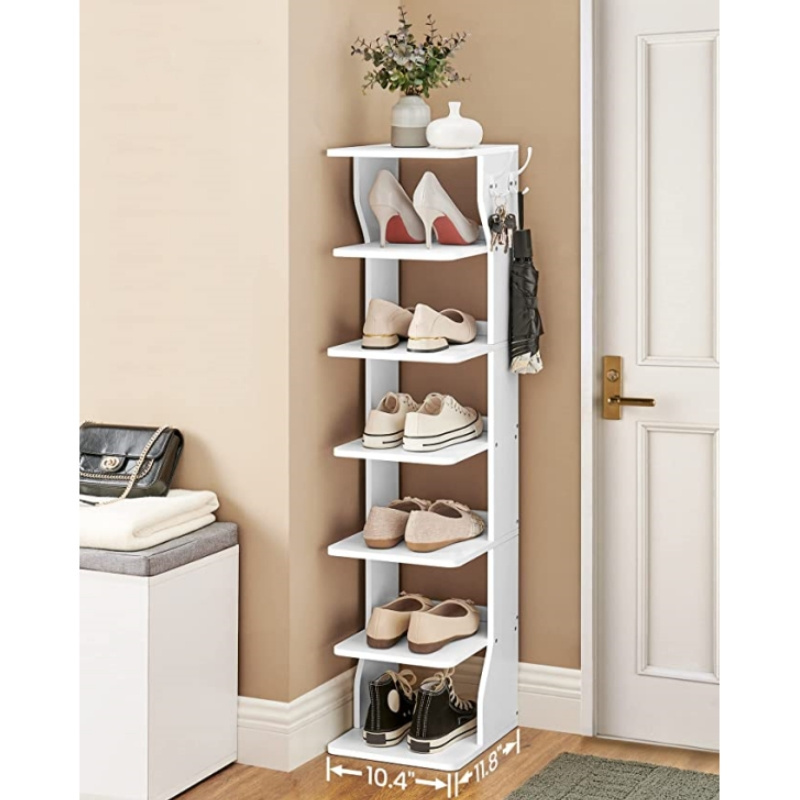 Modern Design 6-Tier White Slim Wooden Shoe Storage Rack Perfect for Narrow Entryway,Corner