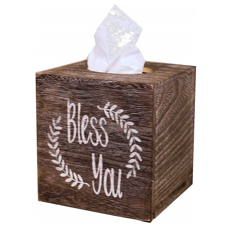 Wood Tissue Box Cover Decorative Square Facial Tissue Holder Napkin Dispenser for Bathroom and Home Decoration