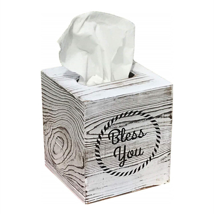 Wood Tissue Box Cover Decorative Square Facial Tissue Holder Napkin Dispenser for Bathroom and Home Decoration