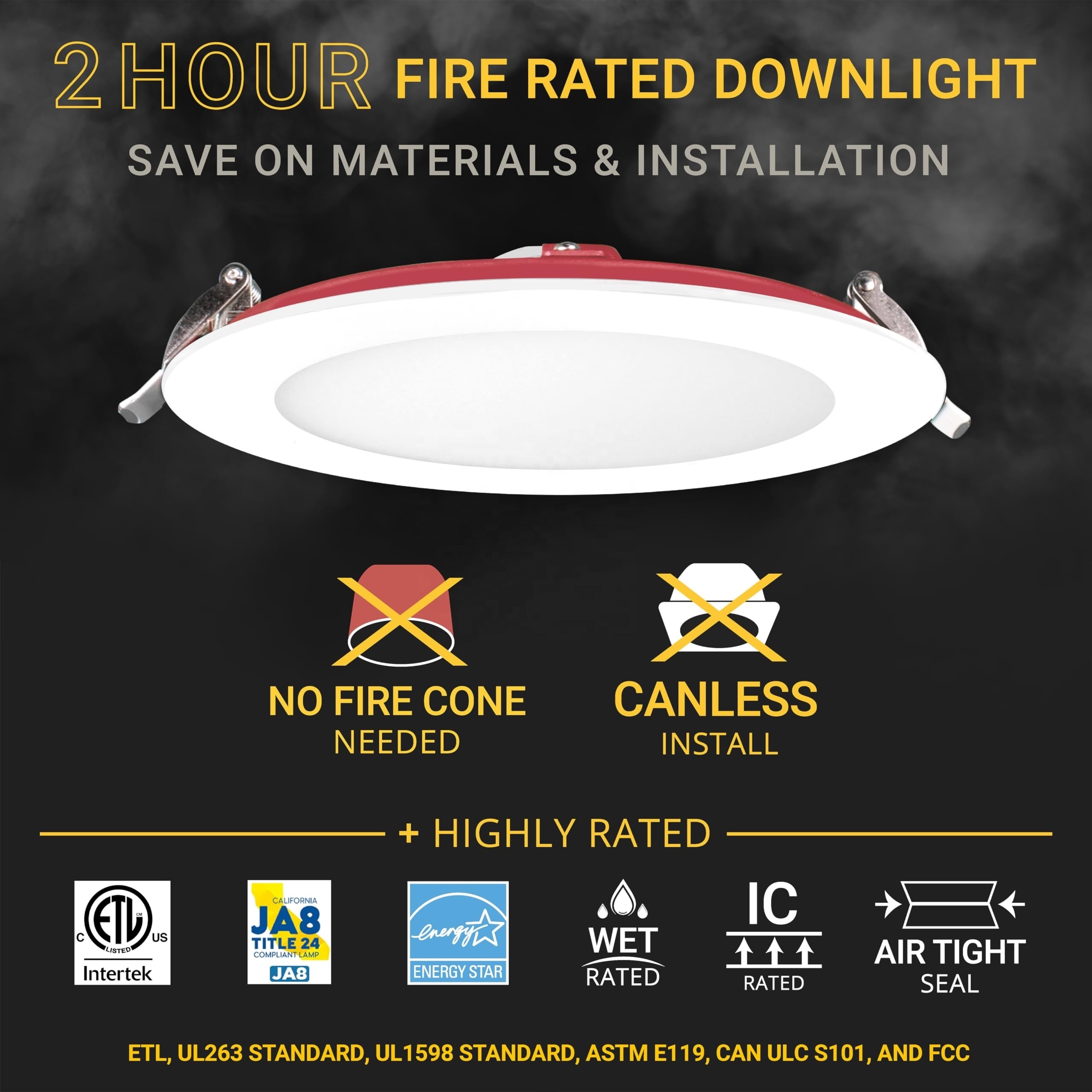 6 Packs Ultra-Thin 6 Inch Dimmable Canless Downlight Fire Rated Recessed Panel Light