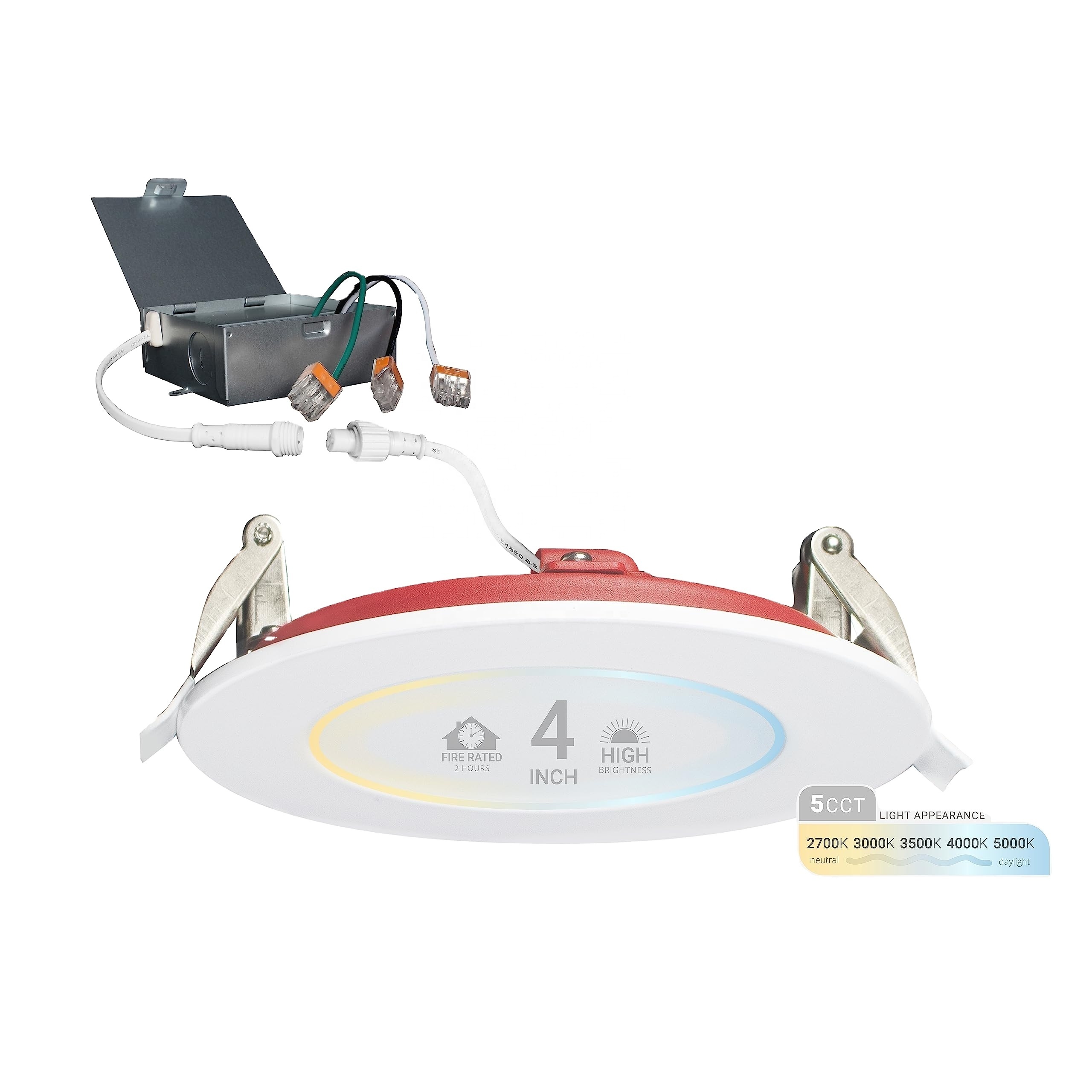 6-Pack 4 Inch 5CCT Ultra-Thin 1000LM Dimmable LED Fire Resistant Recessed Light with Junction Box