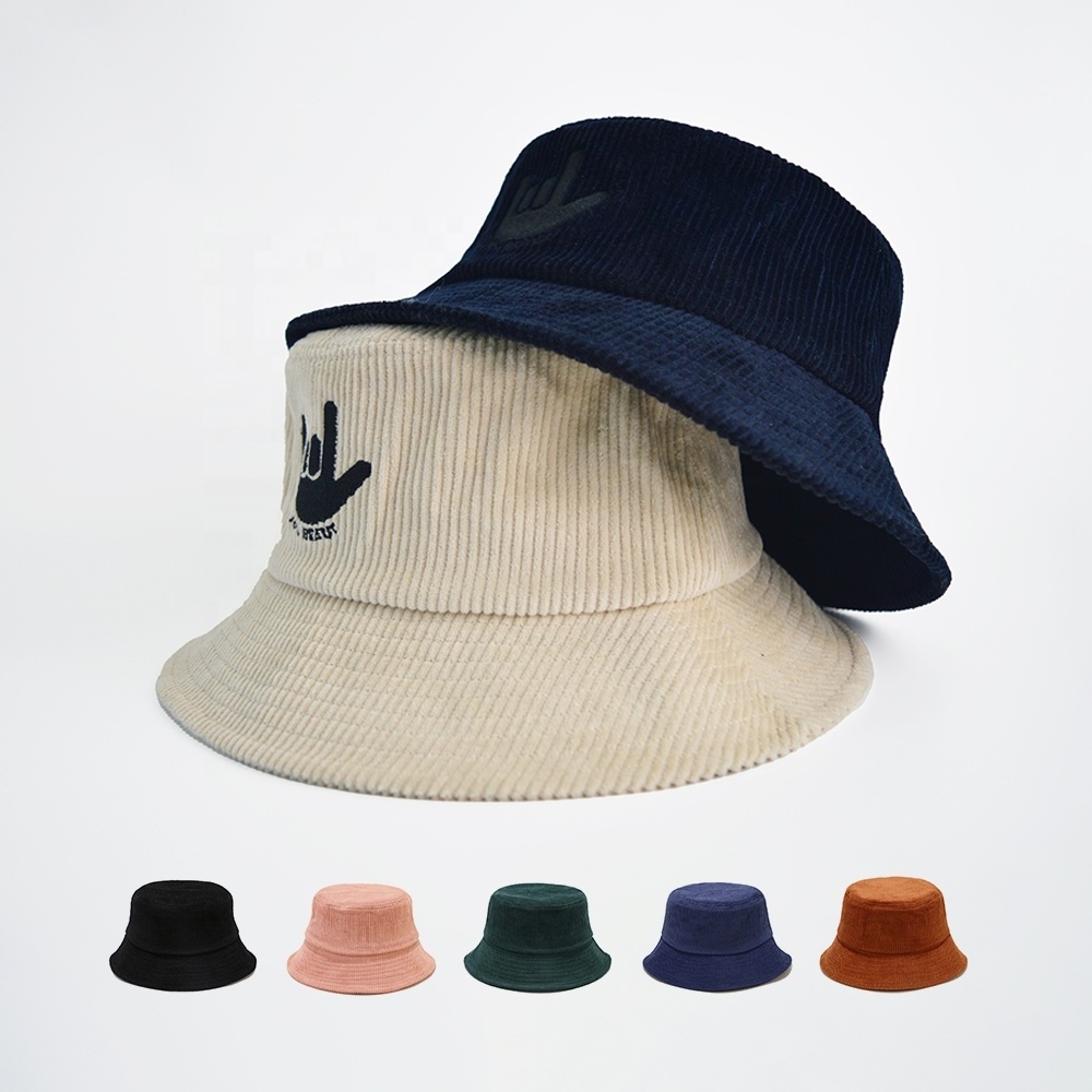 Wholesale High Quality Plain Corduroy Bucket Hat Custom Embroidery Logo Unisex Reversible Golf Fisherman Caps Kids Bucket Hats