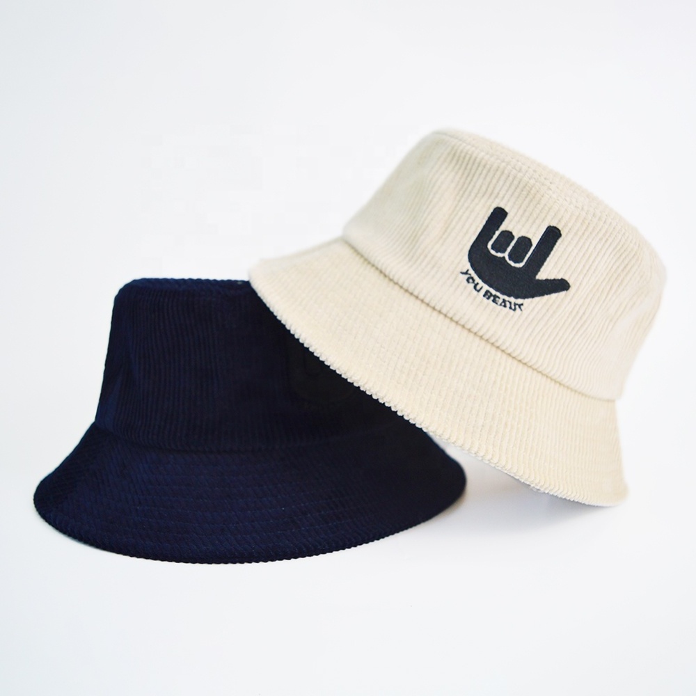 Wholesale High Quality Plain Corduroy Bucket Hat Custom Embroidery Logo Unisex Reversible Golf Fisherman Caps Kids Bucket Hats