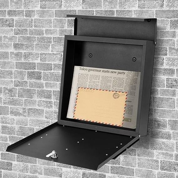 Drop Box for Waterproof & Rust-Proof, Mailbox Wall Mount, Steel Mail Boxes with Key Lock and Newspaper Compartment